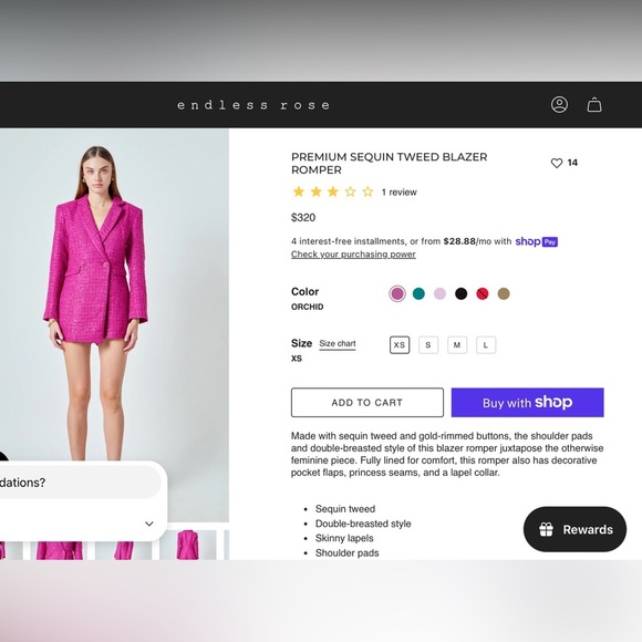 SEQUIN TWEED BLAZER ROMPER NWOT - Picture 3 of 7